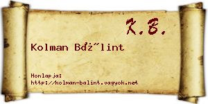 Kolman Bálint névjegykártya
