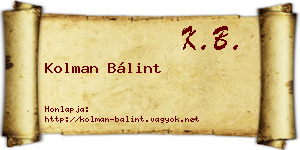 Kolman Bálint névjegykártya